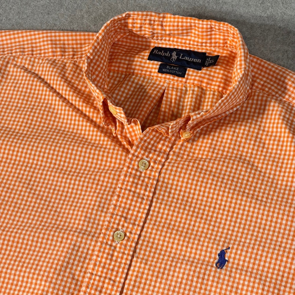 Ralph Lauren Blake Mens XL Orange Gingham Check Short Sleeve Cotton Shirt